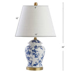 JONATHAN Y 22" Blue/White Ceramic Table Lamp, French Country Chinoiserie Ginger Jar LED Bedside Lamp for Living Room Bedroom, White Linen Shade, JYL3005A - color: Blue/White, size: Set of 1