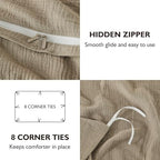 EMME Muslin Cotton Duvet Cover Set Khaki King Size Linen Like Soft Breathable Lightweight Summer Comforter Cover Set with Zipper Closure (Khaki, King, 104"x90") - color: 09 - Khaki, size: King(104"×90")