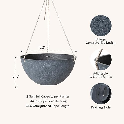 LA JOLIE MUSE Large Hanging Planters for Outdoor Plants - Hanging Flower Pots Weathered Gray (13.2 Inch, Set of 2) - color: Gray