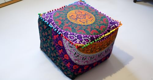 CRAFT KALA Mandala Meditation Floor Pillows Square Pillow Cover Seating Decorative Adults Bohemian Floor Cushion Cover Outdoor Living Room Throw Ottoman Poufs Cover 18X18X14 inches, Multi Six Color - color: Multi Six Color