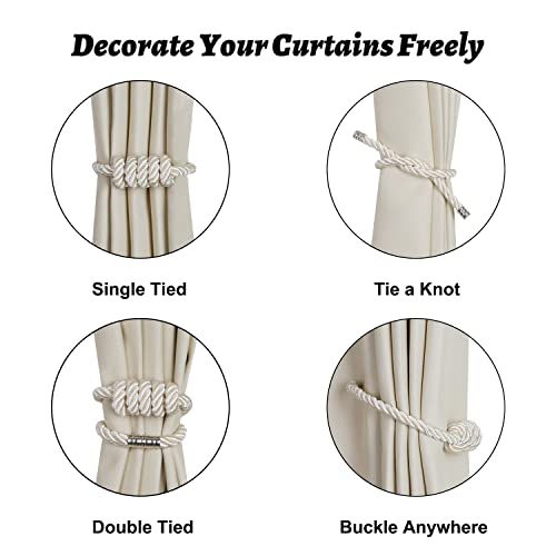 BEL AVENIR Magnetic Curtain Tiebacks, Decorative Drapery Holdbacks Modern Woven Tie-Backs with Exquisite Knot (Beige, 4 Pack) - color: Beige, size: 4 Pack