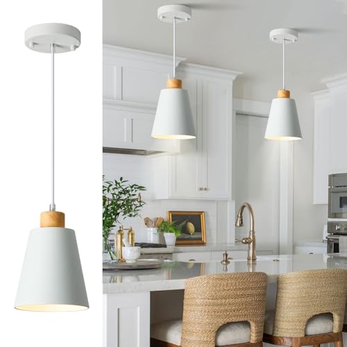 White Pendant Light Kitchen Island Wood Pendant Lighting Mini Modern Hanging Light Small Pendant Light Fixture for Dining Room,Bar,Bedroom,Adjustable Cord,5.94 inch,1 PCS - color: White 1 PACK