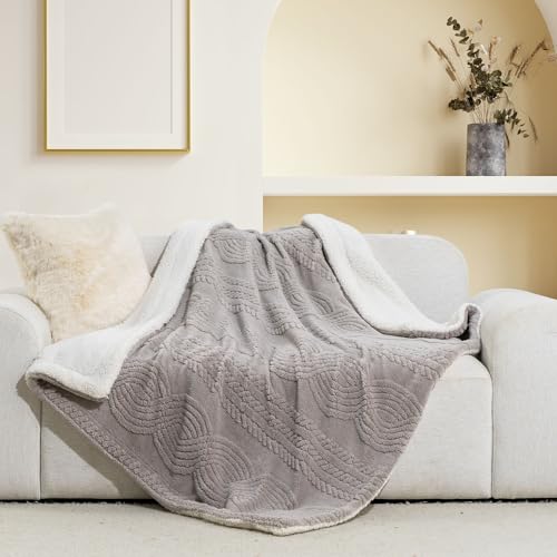 EverGrace Cable Jacquard Sherpa Fleece Throw Blanket for Couch, Super Soft Cozy Fuzzy Plush Blankets for All Seasons, Reversible Thick Warm Blanket for Bed, Sofa, Living Room, Silver Gray, 50" x 60" - color: Silver Gray, size: 50x60 Inches