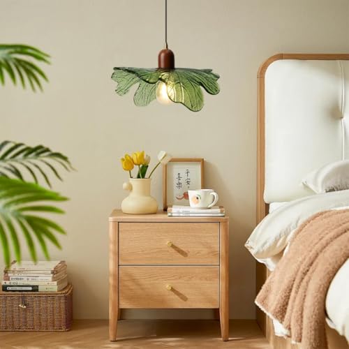 Modern Green Glass Pendant Light Fixtures 2-Pack Flower Pendant Lights Kitchen Island 59“ Adjustable Hanging Ceiling Lighting Wooden Grain Hanging Lamp for Farmhouse Dining Room - color: Green, 2 Pack