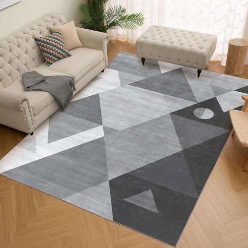 HOMFINE Washable Modern Area Rug - Geometric Style 5x7 Rugs for Living Room, Bedroom, Machine Washable Rug Soft Non Slip Non Shedding Area Rug - Grey, 5'x7' - color: Grey, size: 5' x 7' (Rectangular)