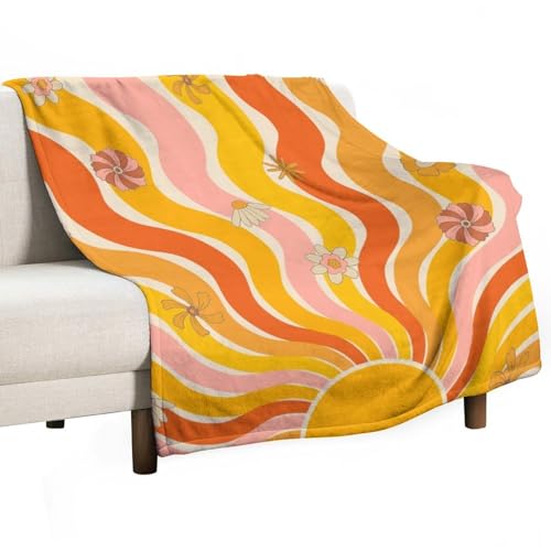70s Vintage Floral Blanket,Groovy Boho Rainbow Hippie Abstract 80s Flower Plant Print Blanket for Couch Sofa Bed Decorative Gifts 30x40 - color: Blanket-21, size: 30"x40"