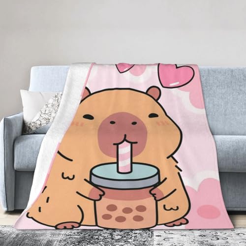 Cute Capybara Blanket Gifts for Women Kids, Boba Tea Flannel Blankets, Warm Cozy Soft Throw for Bedroom, Camping, Couch, Decor 60x80 in - color: Capybara, size: 60"x80"