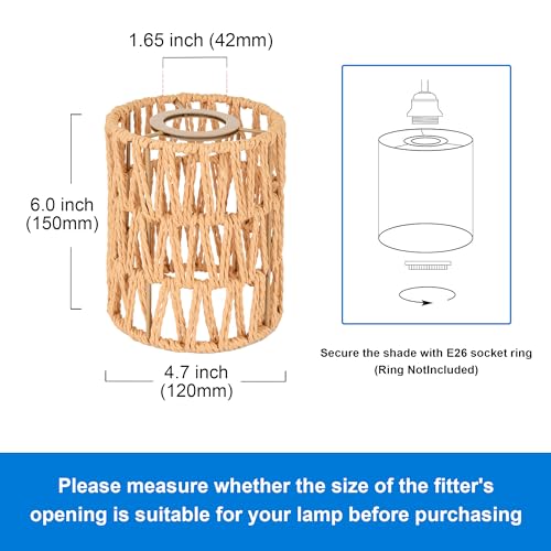 MELUCEE 5 Pack Rattan Lamp Shade, Small Boho Lamp Shades Replacement, 1.65in Fitter Light Covers, Cylinder Woven Lampshade for Floor Lamps Pendant Light Chandelier Wall Sconces - size: 5 Pack