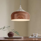 ELYONA Bauhaus Pendant Light Wooden Pattern Dome Pendant Light Fixture Brushed Nickel Metal Modern Adjustable Hanging Lighting for Kitchen Island Dining Room Office Hallway Foyer Bedroom, 12 Inch - color: Brushed Nickel & Wooden