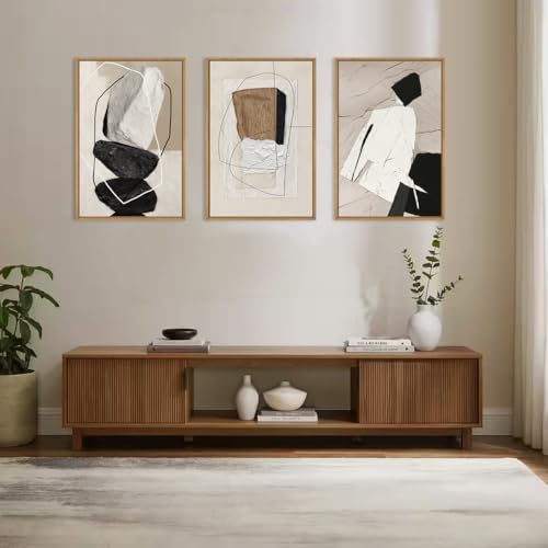ANHUIB Large Neutral Abstract Wall Art Canvas,Black Beige Artwork, Modern Textured Framed Wall Art, Minimalist Geometric Painting,16x24 Inches Set of 3 for Living Room Bedroom - color: Neutral Abstract, size: 24"L x 16"W