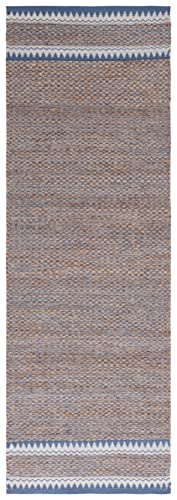 SAFAVIEH Natural Fiber Collection Runner Rug - 2'6" x 8', Natural & Blue, Handmade Farmhouse Boho Coastal Rustic Jute, Ideal for High Traffic Areas in Living Room, Bedroom (NF874M) - color: Natural/Blue, size: 2'6" x 8' (Runner)
