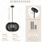 17.7 Inch Rattan Pendant Light Black Hemp Rope Rattan Light Fixture Woven Pendant Wicker Chandelier 3-Light Boho Chandelier for Foyer - color: 17.7" Black