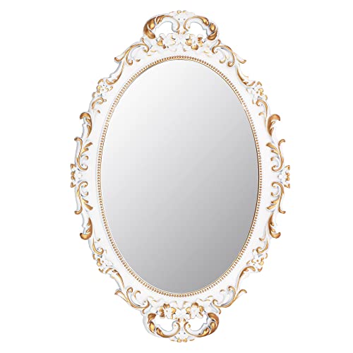 Tstarer Vintage Decorative White Framed Mirror, Small Oval Wall Hanging Mirror - 9.6" W x 14.3" L (White) - color: White