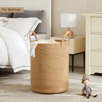60L Jute Woven Laundry Hamper Basket Wicker Rope Clothes Hamper Tall Rattan Blanket Basket in Living Room Bedroom 15Dx20H Inches Large - color: Jute, size: Large (60L)