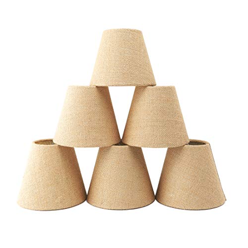 Small Lamp Shade Set of 6 Chandelier Shades 3" X 6" X 5" Burlap Lampshade Clip On Bulb Farmhouse Chandelier Shade - color: Natural