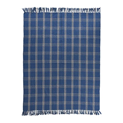 Creative Co-Op Recycled Cotton Blend Throw Blanket with Fringe, Blue Plaid (Pack of 4) - color: Blue, size: One Size (Pack of 4)