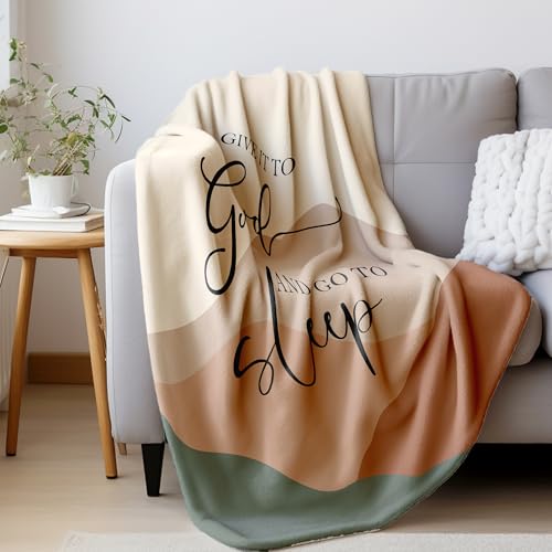 HIWX Boho Christian Blanket, Give It to God and Go to Sleep Bible Verse Abstract Mountain Throw Blanket for Home Bedroom Living Room Couch Bed Decor, Christian Gifts for Women, 50x60 Inches - color: Sleep, size: 50“L x 60”W