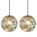 Modern Amber Concave Glass Pendant Light, 2-Pack Kitchen Island Lighting Single Globe Pendant Light Fixtures Century Kitchen Island Pendant Light for Bedroom Dining Room Light (Without Bulbs) - color: Amber-1 Light-2PC