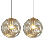Modern Amber Concave Glass Pendant Light, 2-Pack Kitchen Island Lighting Single Globe Pendant Light Fixtures Century Kitchen Island Pendant Light for Bedroom Dining Room Light (Without Bulbs) - color: Amber-1 Light-2PC