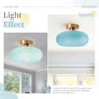 Lighting Glass Flush Mount Ceiling Light Blue Round Dome Glass Shade Mid Century Semi Flush Mount Ceiling Light Fixtures wtih Bathroom Overhead Lights Nordic Hallway Lights Fixture - color: Flush-Blue 2