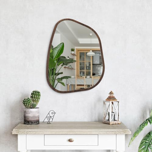 Irregular Asymmetrical Mirror Wall Mounted, Unique Vanity Mirror, Shaped Dressing Mirror Decorative for Living Room, Bathroom, Bedroom, Entryway Wall Decor Brown 20"x16" - color: Brown, size: 20"L x 16"W