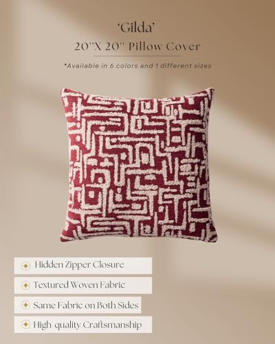 Woven Jacquard Throw Pillow Cover, Pack of 1 Geometric Pattern Textured Decorative Cushion Covers for Sofas, Couches, Fade Resistant Pillow for Sofa & Couch, Gilda, Burgundy, 18x18 Inch - color: Burgundy
