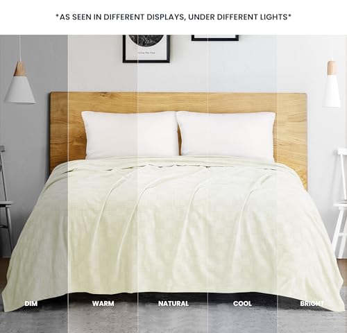Utopia Bedding 100% Cotton Thermal Blanket Ivory Queen Size Soft, Lightweight, Breathable, Cozy Spring and Summer Blankets for Bed, Home Room Decor Gifts for Women and Men (90x90 Inches) - color: Ivory, size: Queen