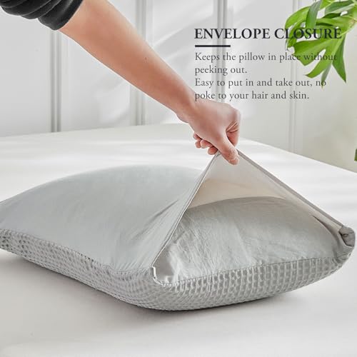WARMDERN Waffle Weave Pillowcases Standard Size 2 Pack Pillow Cases Soft Microfiber Pillow Case Covers Set of 2 Boho Woven Textured Pillowcase with Envelope Closure(Light Grey, Standard, 20x26 Inches) - color: Light Grey-waffle Weave, size: 20" x 26" (Pac