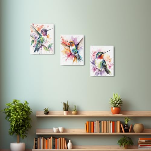 3 Pcs Bohemian Style Hummingbird Canvas Wall Art, Watercolor Birds Wall Decor Modern Abstract Framed Prints for Home Living Room Office Apartment Decor, Housewarming Gifts 11.5x15 Inch - color: Multi 1367
