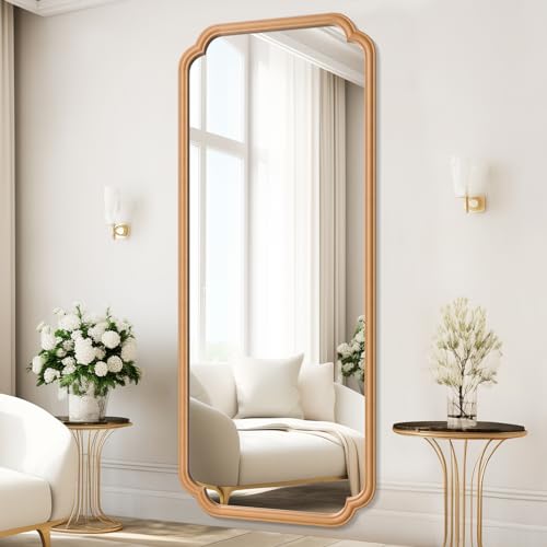 Ferytange Natural Wood Framed Bathroom Mirror for Wall, 60X24 Inch Wood Bathroom Vanity Mirror Farmhouse, Large Rounded Rectangle Mirror, Tempered Glass, Hangs Horizontally or Vertically - color: Natural Wood, size: 60"L x 24"W