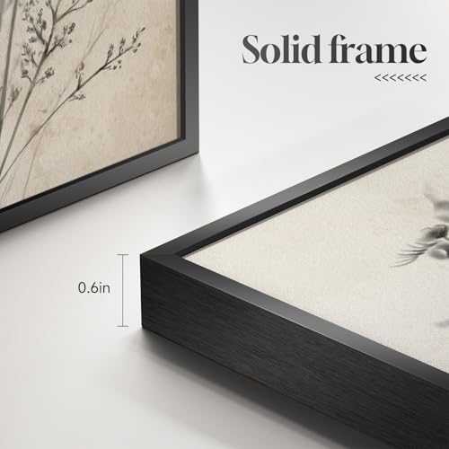 Framed Vintage Botanical Wall Art, 4 Piece Boho Rustic Floral Canvas Painting Prints for Modern Farmhouse, Black and White Neutral Flower Pictures for Bathroom Bedroom Hallway Kitchen Home Decor, 8x10 - color: Misty - Black Framed, size: 8" W x 10" H x 4p