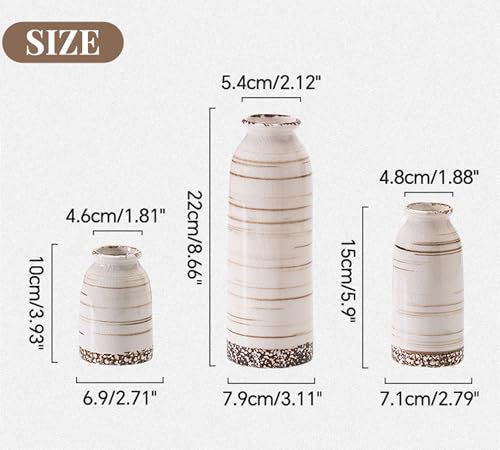 Beige Ceramic Vase Set of 3, Farmhouse Decorative Vase for Pampas Grass, Living Room, Bathroom, Bookshelf, Centerpieces Beige - color: Beige