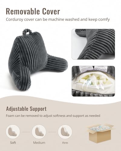 Blissful Diary Reading Pillow for Sitting in Bed, Flannel Back Pillow Bed Sitting Up for Adult & Children, Backrest Cushion for Sit Up in Couch or Floor, Dorm Essentials, Dark Gray - color: Fuzzy Dark Gray, size: Standard(18inch)