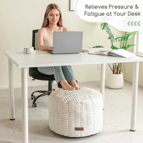 HIGOGOGO Pouf Ottoman Stuffed Round Modern Foam Filled Foot Rest Poufs for Living Room Chair Decorative 20 X 15 Inches Boho Relax Stool for Wedding Christmas Party, Beige - color: Beige, size: 20"D x 20"W x 15"H