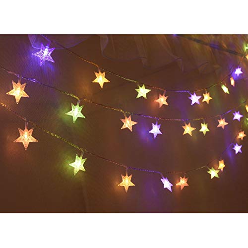 25ft 50 LED Multicolor Star String Lights for Bedroom Decorations, Battery Operated Led Christmas Lights for Apartment Dorm Room Decor(Remote/Timer/Warm White Multicolor Combination) - color: Multicolor