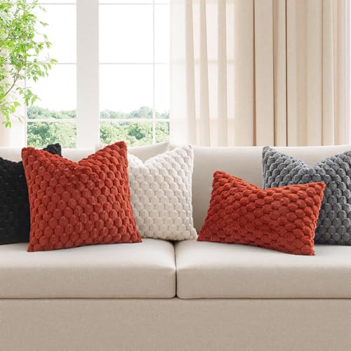 MIULEE Rust Faux Fur Decorative Throw Pillow Covers 16x16 Inch Set of 2 Super Soft Cozy Plush Cushion Cases Luxury Fluffy Pillowcases for Sofa Couch Bed Living Room - color: Rust, size: 16" x 16" (Pack of 2)