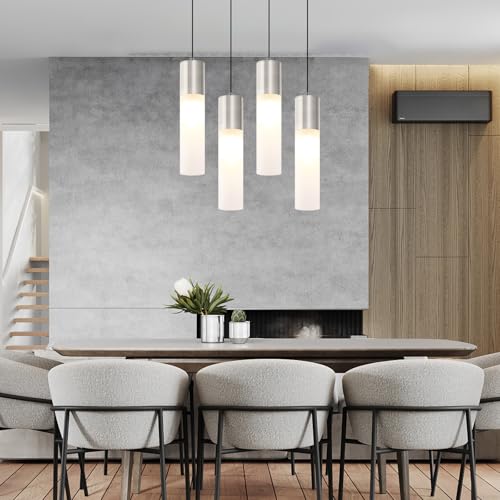 Modern Pendant Lights Kitchen Island 3 Pack LED Pendant Lighting Brushed Nickel with Milky White Lampshade Adjustable Hanging Ceiling Light for Dining Room Bath Entryway, 3000K-6000K - color: Brushed Nickel, size: 1-Light 3-Pack