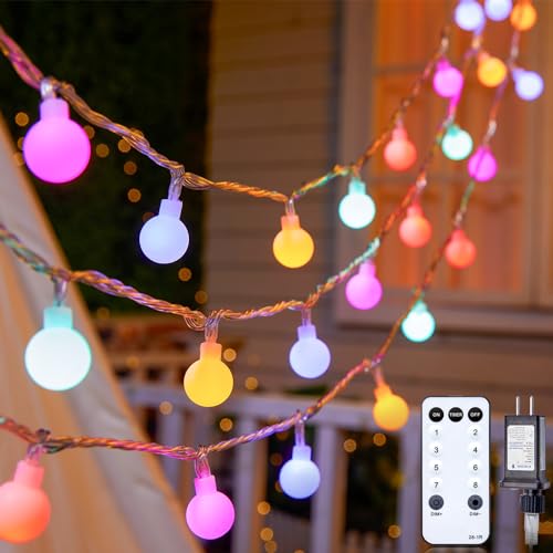 Minetom Globe String Lights, 33 Feet 100 Led Fairy Lights Plug in, 8 Modes with Remote Mini Globe Lights for Indoor Outdoor Bedroom Party Garden Christmas Tree Easter Decoration, Pink + Multicolor - color: Pink + Multicolor, size: 100LED