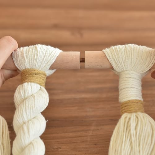 Flber Macrame Wall Hanging Woven Knot and Tassel Fringe Handmade Boho Wall Art for Bedroom, Living Room, or Entryway Decor 27" W x 29" L - color: Ivory3