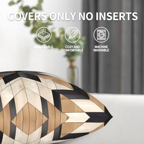 Geometric Wood Native American Throw Pillow Covers 18 X 18 Inch Set of 2 Pillow Cases Decoration Cushion Cover for Sofa Bedroom Living Room Outdoor - color: Geometric Wood Native American