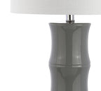 JONATHAN Y 26.5" Gray Ceramic Table Lamp for Living Room, Bedroom Nightstand, White Linen Drum Shade, Bamboo Design Modern Bedside Desk Lamp with LED Bulb Included (JYL3015B) - color: Gray