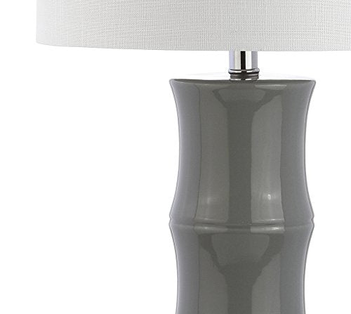 JONATHAN Y 26.5" Gray Ceramic Table Lamp for Living Room, Bedroom Nightstand, White Linen Drum Shade, Bamboo Design Modern Bedside Desk Lamp with LED Bulb Included (JYL3015B) - color: Gray