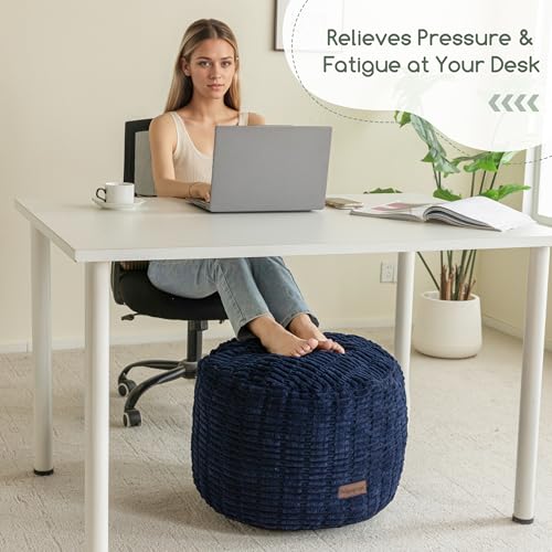 HIGOGOGO Pouf Ottoman Stuffed Round Modern Foam Filled Foot Rest Poufs for Living Room Chair Decorative 26 X 18 Inches Boho Relax Stool for Wedding Christmas Party, Navy Blue - color: Navy Blue, size: 26"D x 26"W x 18"H