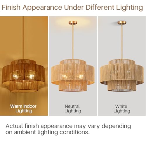 24'' Boho Rattan Chandelier, 4-Light Hand-Woven Wicker Pendant Lamp, Rustic Modern Ceiling Light Fixture for Dining Room, Kitchen Island, Living Room, Bedroom, Foyer, Entryway, Over Table - color: Brown A