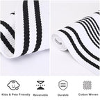 Black and White Striped Rugs, 28”x 43” Outdoor Indoor Front Porch Door Mats Cotton Hand-Woven Layered Area Rug Doormat for Entryway Patio Entryway Laundry Bedroom Living Room