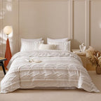 Wellboo Beige Tufted Jacquard Boho Comforter Set Twin Size Cream Khaki Bedding Set Shabby Chic All Season Quilt Women Men Oatmeal Farmhouse Embroidery Blanket Soft Adult Broken Line Wave Geometry Bed - color: 6-white, size: Twin-68"*90"