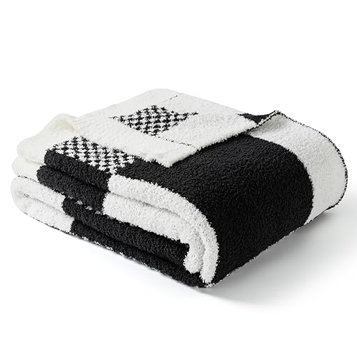 Snuggle Sac Checkered Blanket, Black Throw Blanket for Couch Plaid Microfiber Fluffy Warm Fuzzy Cozy Soft Throw Blanket Reversible Checkerered Blankets for Sofa, Chair, Bed, 50x60 inches - color: Checker Black White, size: Throw(50"x60")