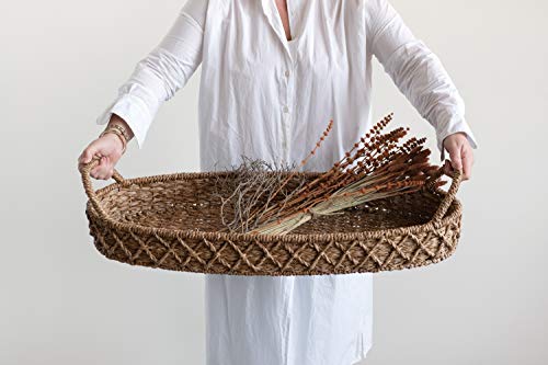 Creative Co-Op Decorative Oval Woven Seagrass Tray with Handles - size: 32" x 13" x 7"