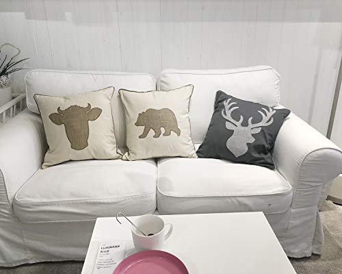 Deer Head Pillow Case Decorative Cotton Linen Embroidered Cushions Covers 18x18 Inches (Grey) … - color: Deer Head-grey
