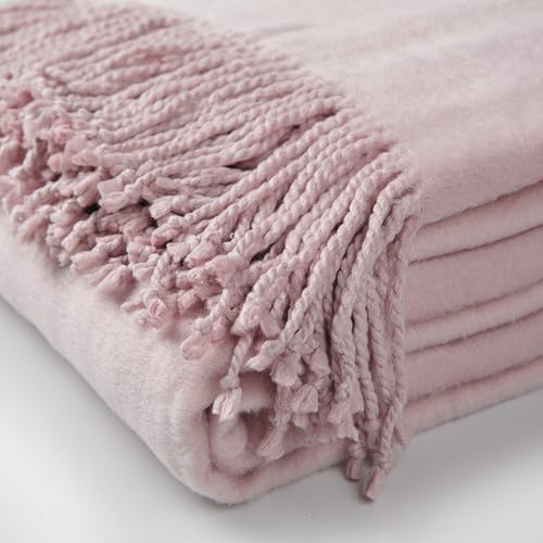 EP Mode Fringed Mulberry Silk Throw Blanket for Sofa (Cameo Pink) - color: Cameo Pink